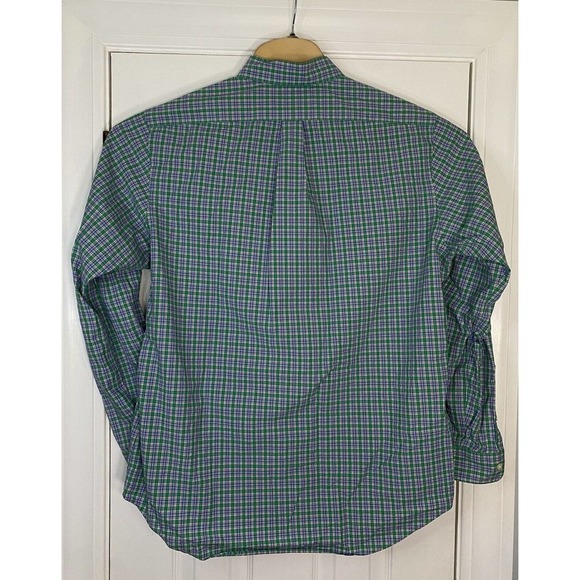 Ralph Lauren Mens Long Sleeve Button Front‎ Shirt Green Plaid Large Cotton Flaw - Picture 6 of 8